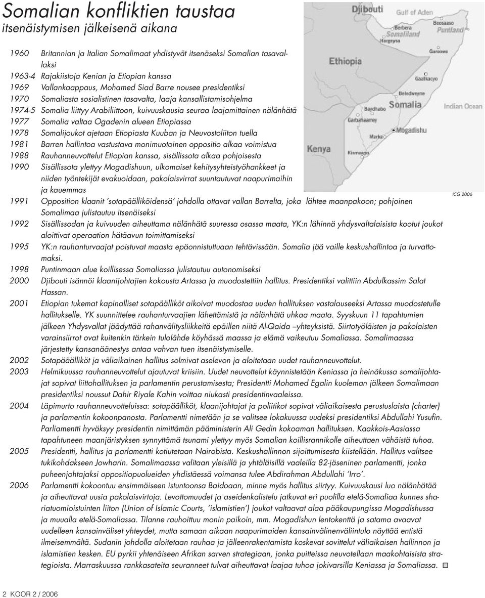 nälänhätä 1977 Somalia valtaa Ogadenin alueen Etiopiassa 1978 Somalijoukot ajetaan Etiopiasta Kuuban ja Neuvostoliiton tuella 1981 Barren hallintoa vastustava monimuotoinen oppositio alkaa voimistua