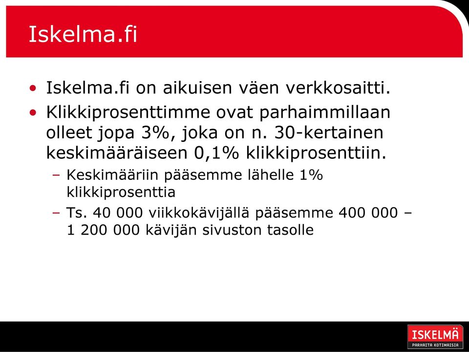 30-kertainen keskimääräiseen 0,1% klikkiprosenttiin.