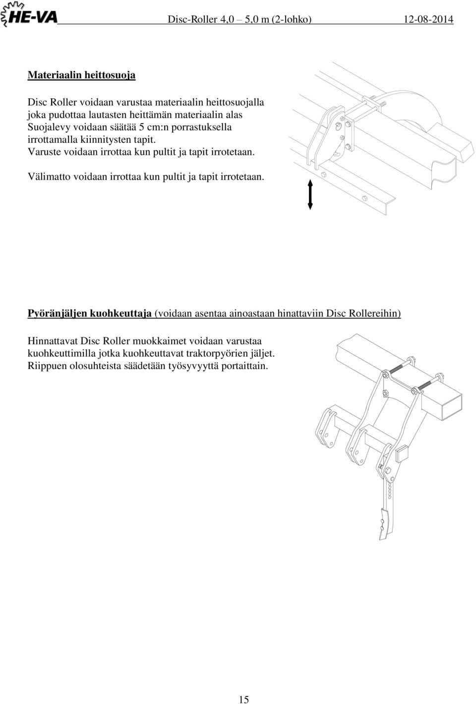 Välimatto voidaan irrottaa kun pultit ja tapit irrotetaan.