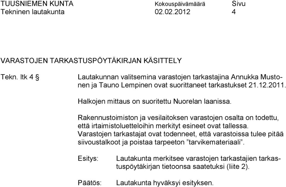 Halkojen mittaus on suoritettu Nuorelan laanissa.