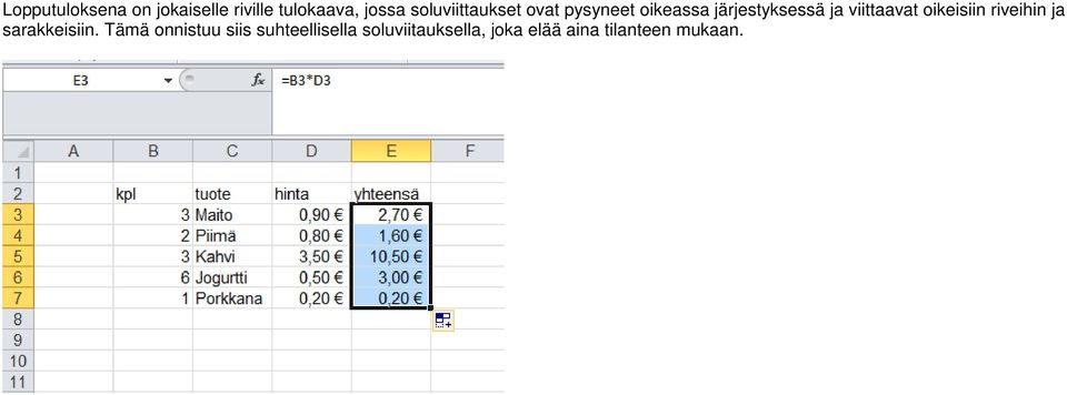 viittaavat oikeisiin riveihin ja sarakkeisiin.