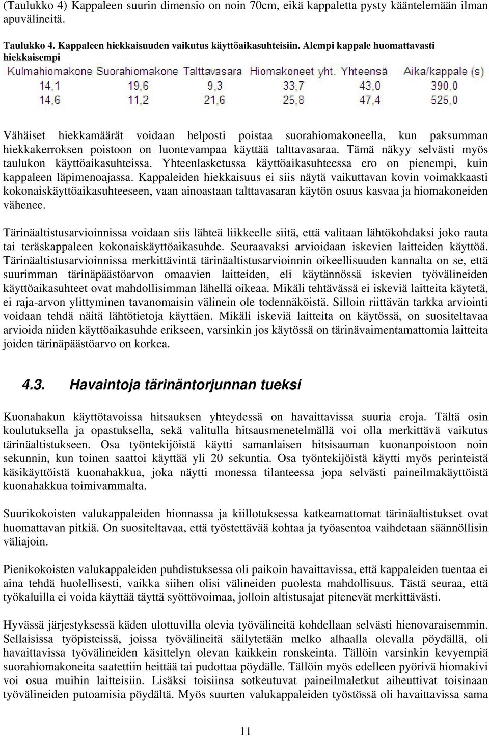 Tämä näkyy selvästi myös taulukon käyttöaikasuhteissa. Yhteenlasketussa käyttöaikasuhteessa ero on pienempi, kuin kappaleen läpimenoajassa.