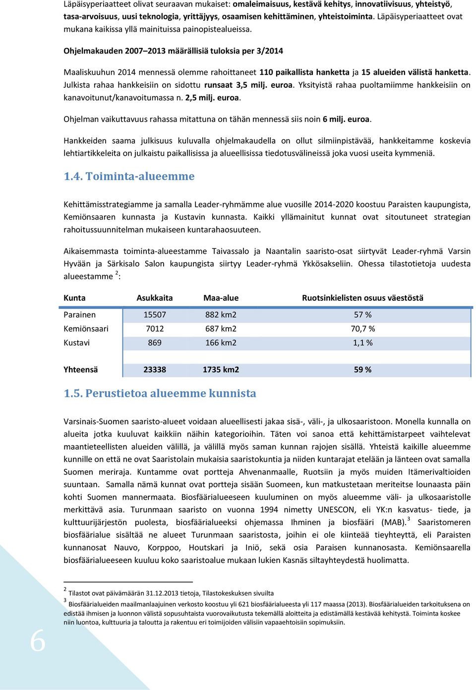 Ohjelmakauden 2007 2013 määrällisiä tuloksia per 3/2014 Maaliskuuhun 2014 mennessä olemme rahoittaneet 110 paikallista hanketta ja 15 alueiden välistä hanketta.