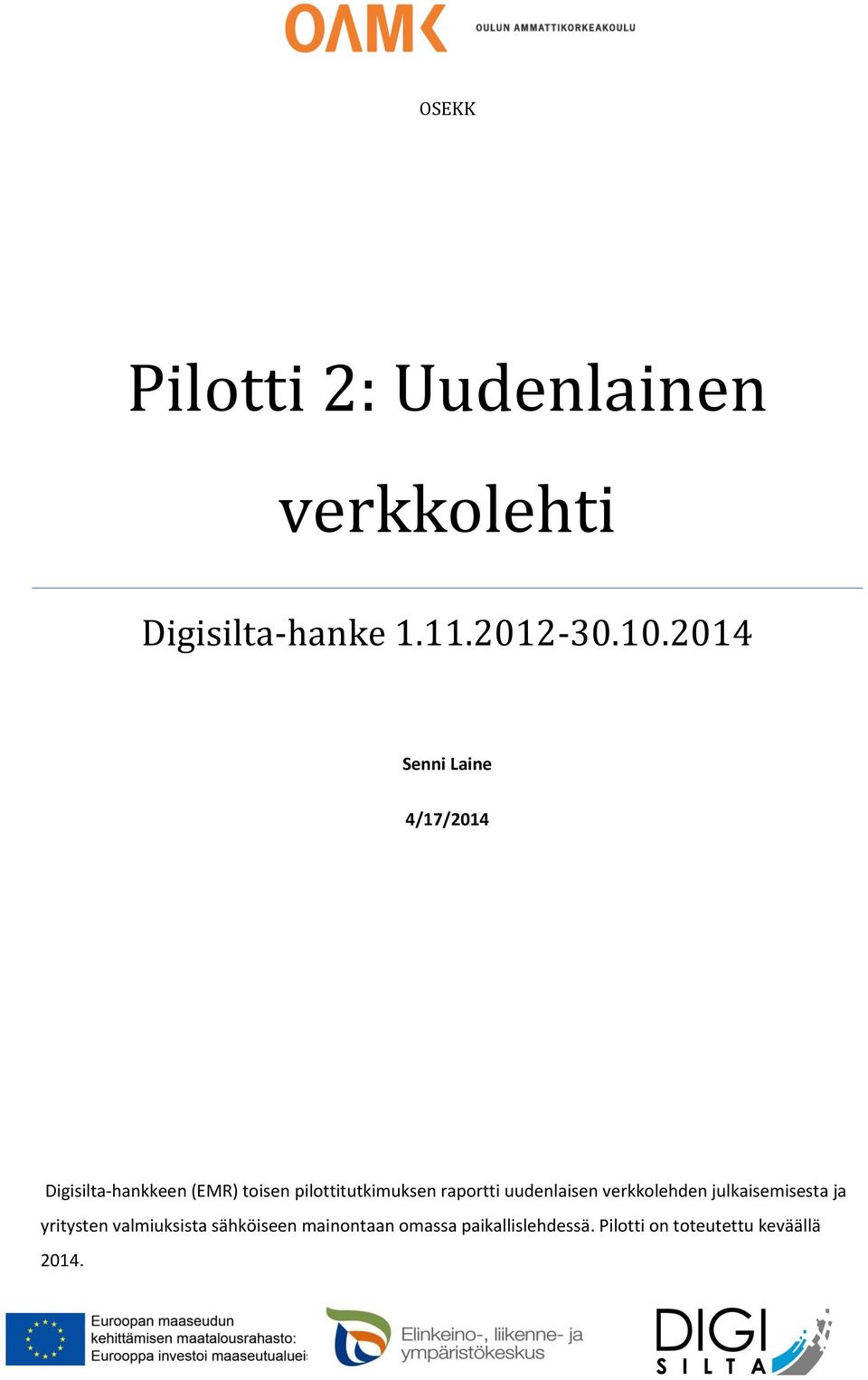 raportti uudenlaisen verkkolehden julkaisemisesta ja yritysten valmiuksista