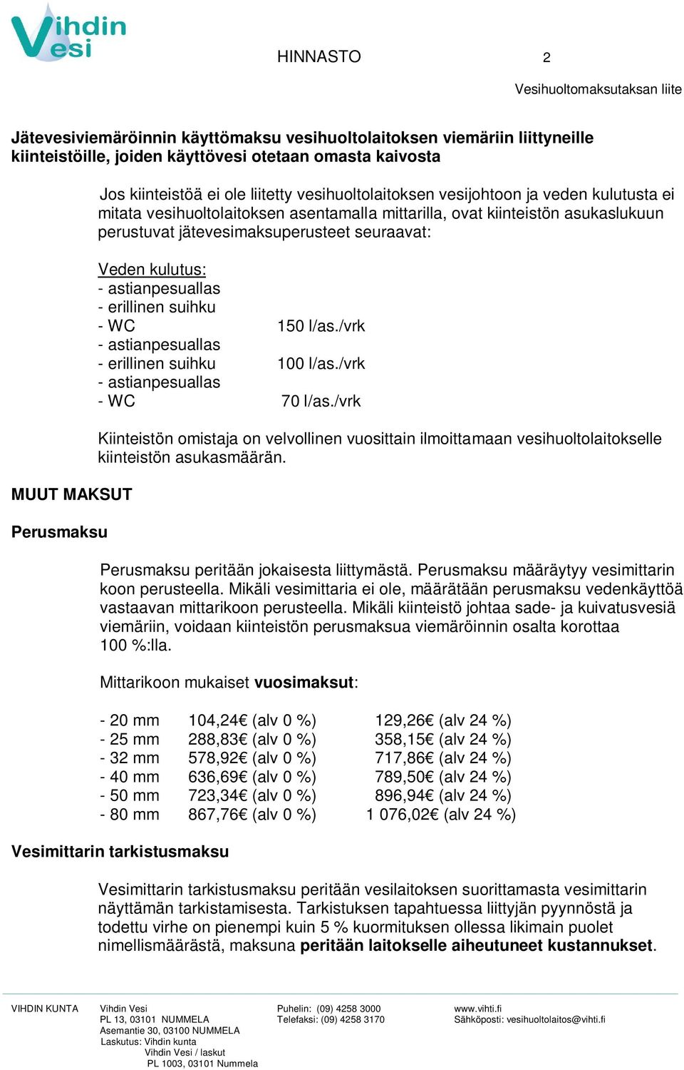 astianpesuallas - erillinen suihku - WC 150 l/as./vrk - astianpesuallas - erillinen suihku 100 l/as./vrk - astianpesuallas - WC 70 l/as.