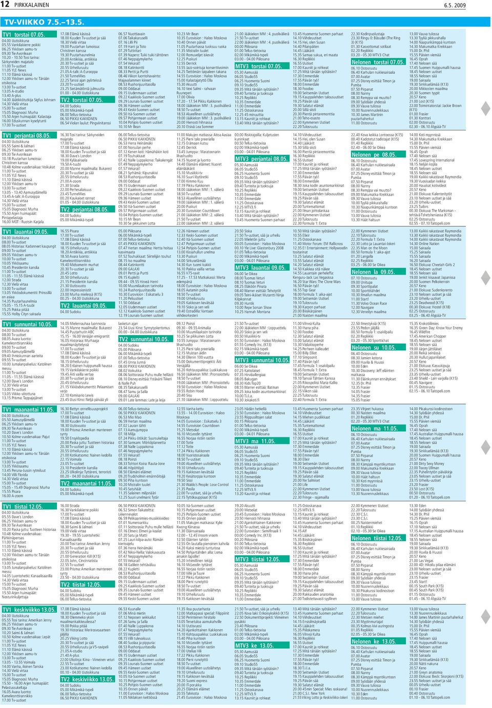 05 Diagnoosi: Murha 5.50 Arjen huimapäät: Kalastaja 6.00 Eduskunnan kyselytunti 7.00 Tv-uutiset TV perjantai 08.05. 04.00 Uutisikkuna 05.55 Saimi & Jalmari 06.5 Ykkösen aamu-tv 09.30 Tie Avonleaan 0.