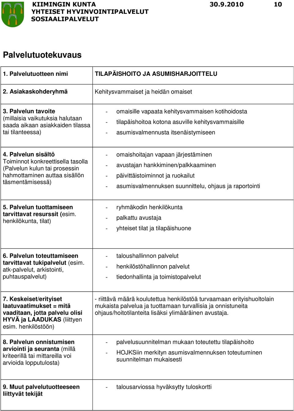 omaishoitajan vapaan järjestäminen - avustajan hankkiminen/palkkaaminen - päivittäistoiminnot ja ruokailut - asumisvalmennuksen suunnittelu, ohjaus ja raportointi - ryhmäkodin henkilökunta - palkattu