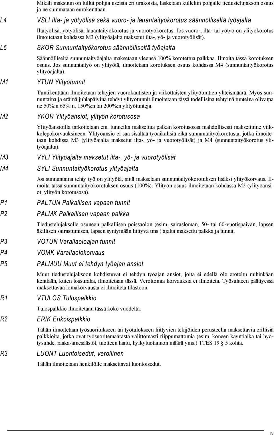 Jos vuoro-, ilta- tai yötyö on ylityökorotus ilmoitetaan kohdassa M3 (ylityöajalta maksetut ilta-, yö- ja vuorotyölisät).