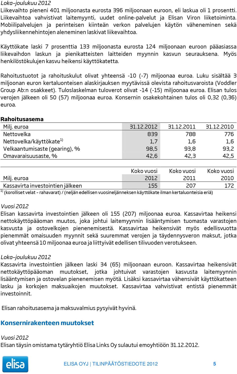 Mobiilipalvelujen ja perinteisen kiinteän verkon palvelujen käytön väheneminen sekä yhdysliikennehintojen aleneminen laskivat liikevaihtoa.