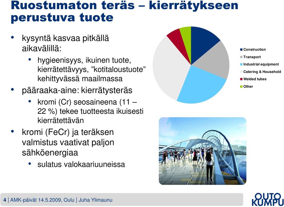 tekee tuotteesta ikuisesti kierrätettävän kromi (FeCr) ja teräksen valmistus vaativat paljon sähköenergiaa sulatus