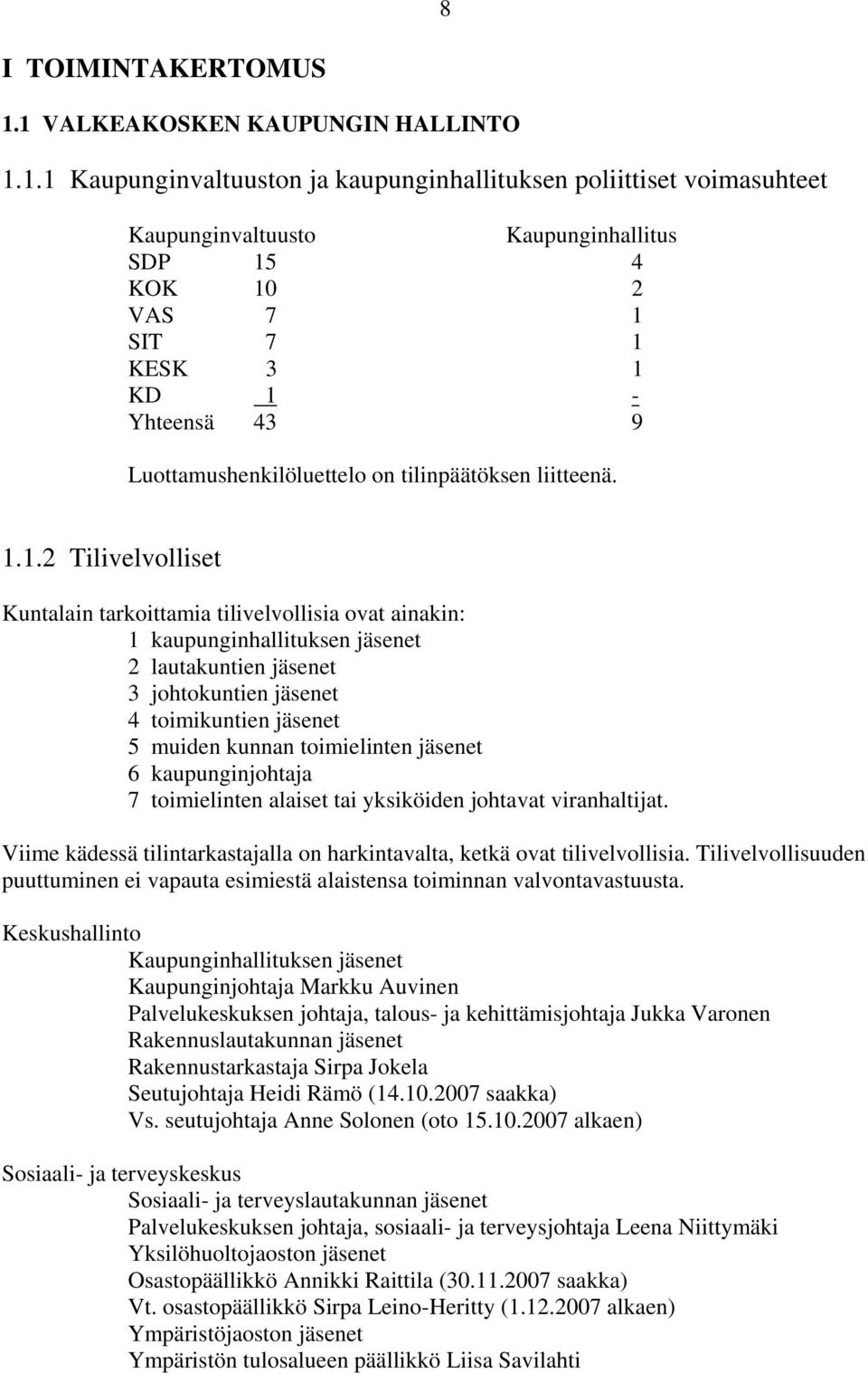 Yhteensä 43 9 Luottamushenkilöluettelo on tilinpäätöksen liitteenä. 1.