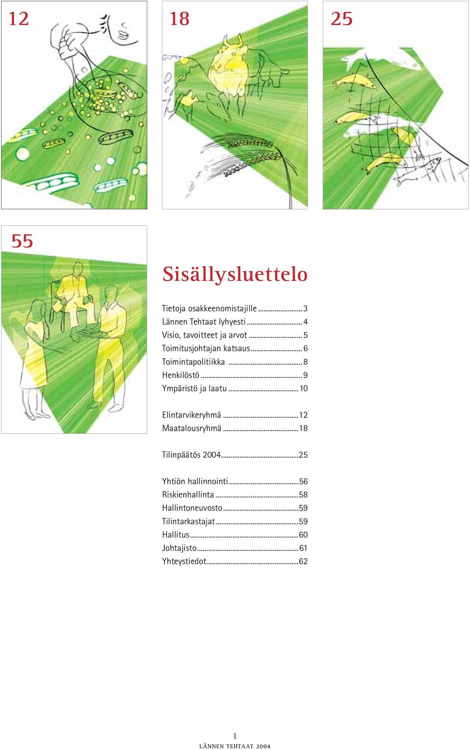 ..9 Ympäristö ja laatu...10 Elintarvikeryhmä...12 Maatalousryhmä...18 Tilinpäätös 2004.