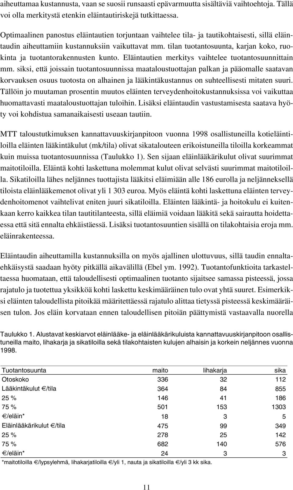 tilan tuotantosuunta, karjan koko, ruokinta ja tuotantorakennusten kunto. Eläintautien merkitys vaihtelee tuotantosuunnittain mm.