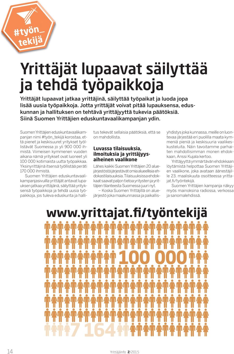 Suomen Yrittäjien eduskuntavaalikampanjan nimi #työn_tekijä korostaa, että pienet ja keskisuuret yritykset työllistävät Suomessa jo yli 900 000 ihmistä.