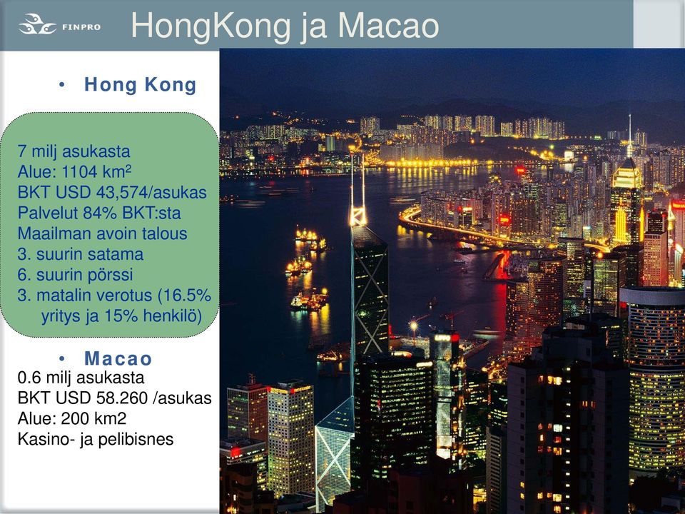 suurin pörssi 3. matalin verotus (16.5% yritys ja 15% henkilö) Macao 0.