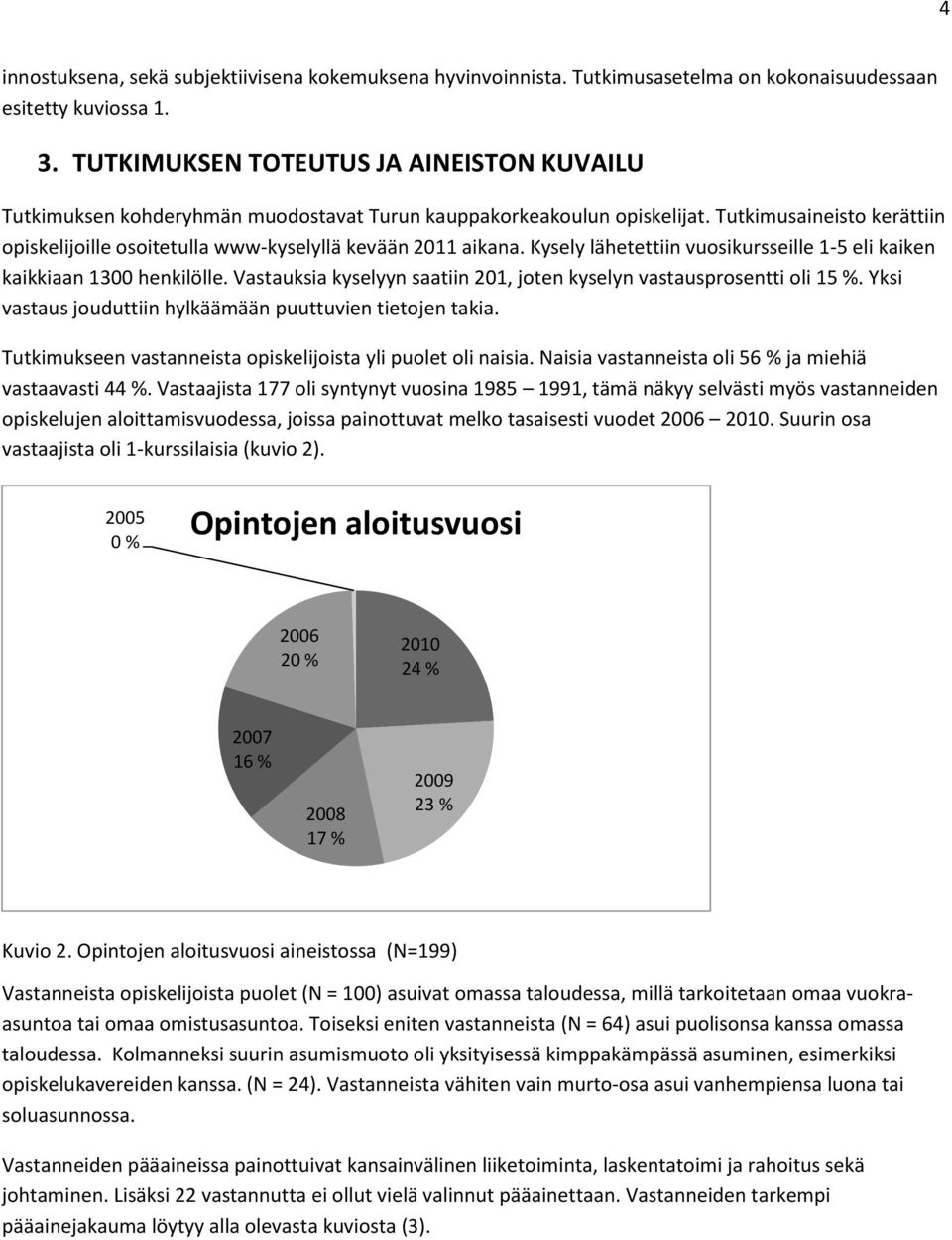 Tutkimusaineisto kerättiin opiskelijoille osoitetulla www-kyselyllä kevään 2011 aikana. Kysely lähetettiin vuosikursseille 1-5 eli kaiken kaikkiaan 1300 henkilölle.