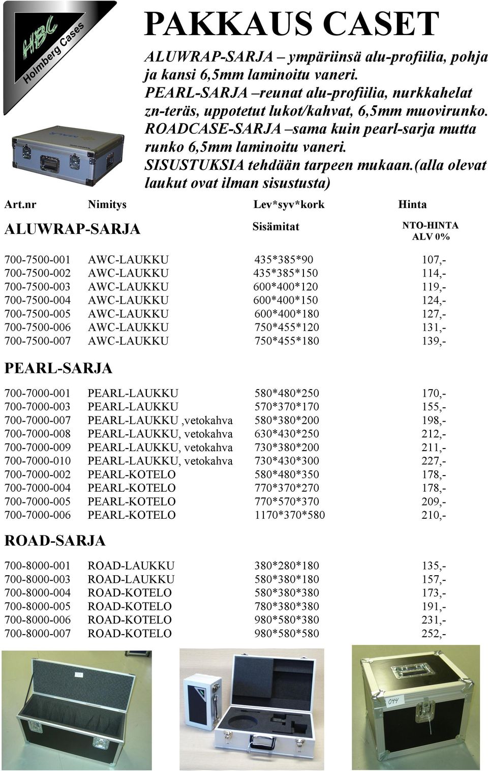 SISUSTUKSIA tehdään tarpeen mukaan.(alla olevat laukut ovat ilman sisustusta) Art.