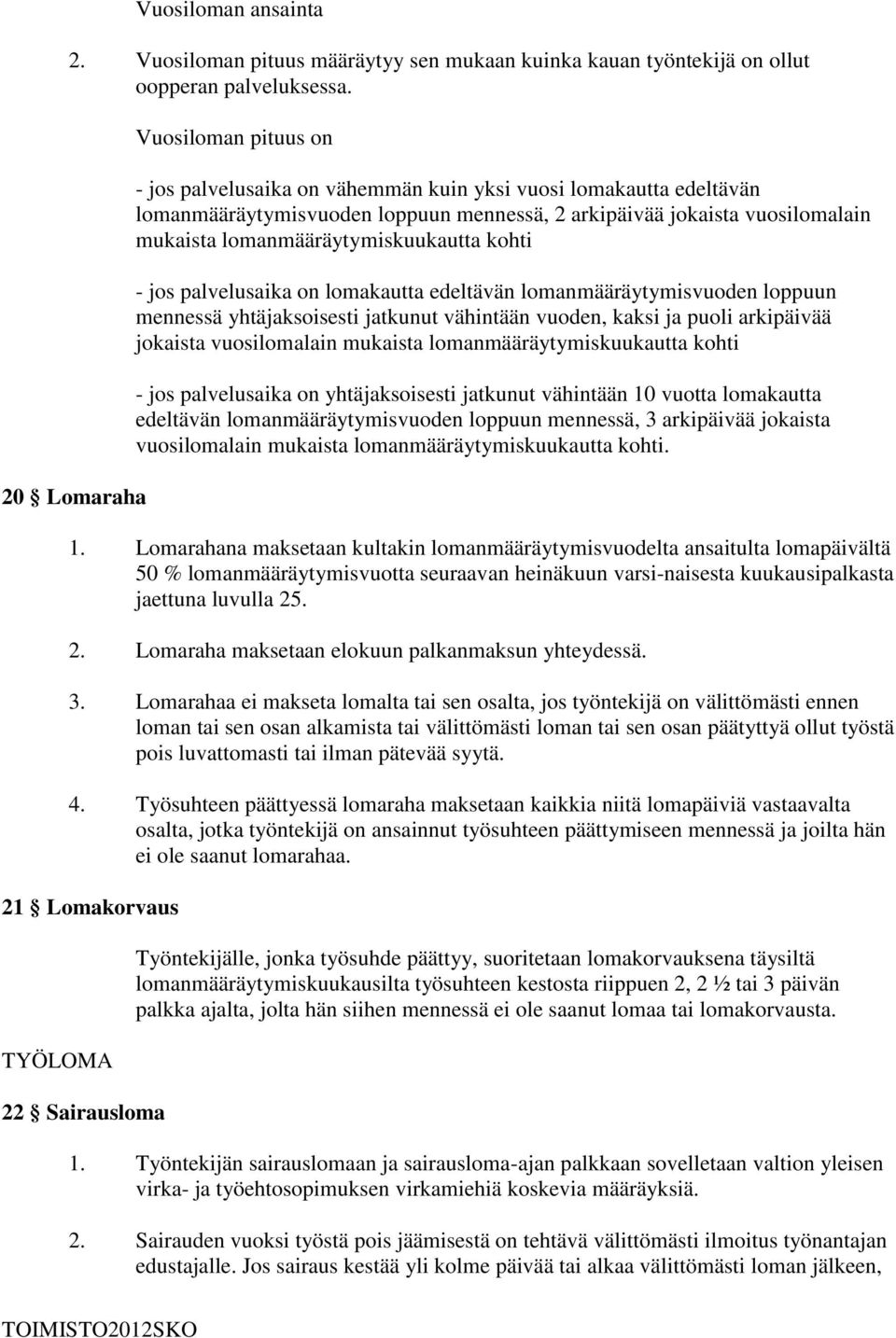 lomanmääräytymiskuukautta kohti - jos palvelusaika on lomakautta edeltävän lomanmääräytymisvuoden loppuun mennessä yhtäjaksoisesti jatkunut vähintään vuoden, kaksi ja puoli arkipäivää jokaista