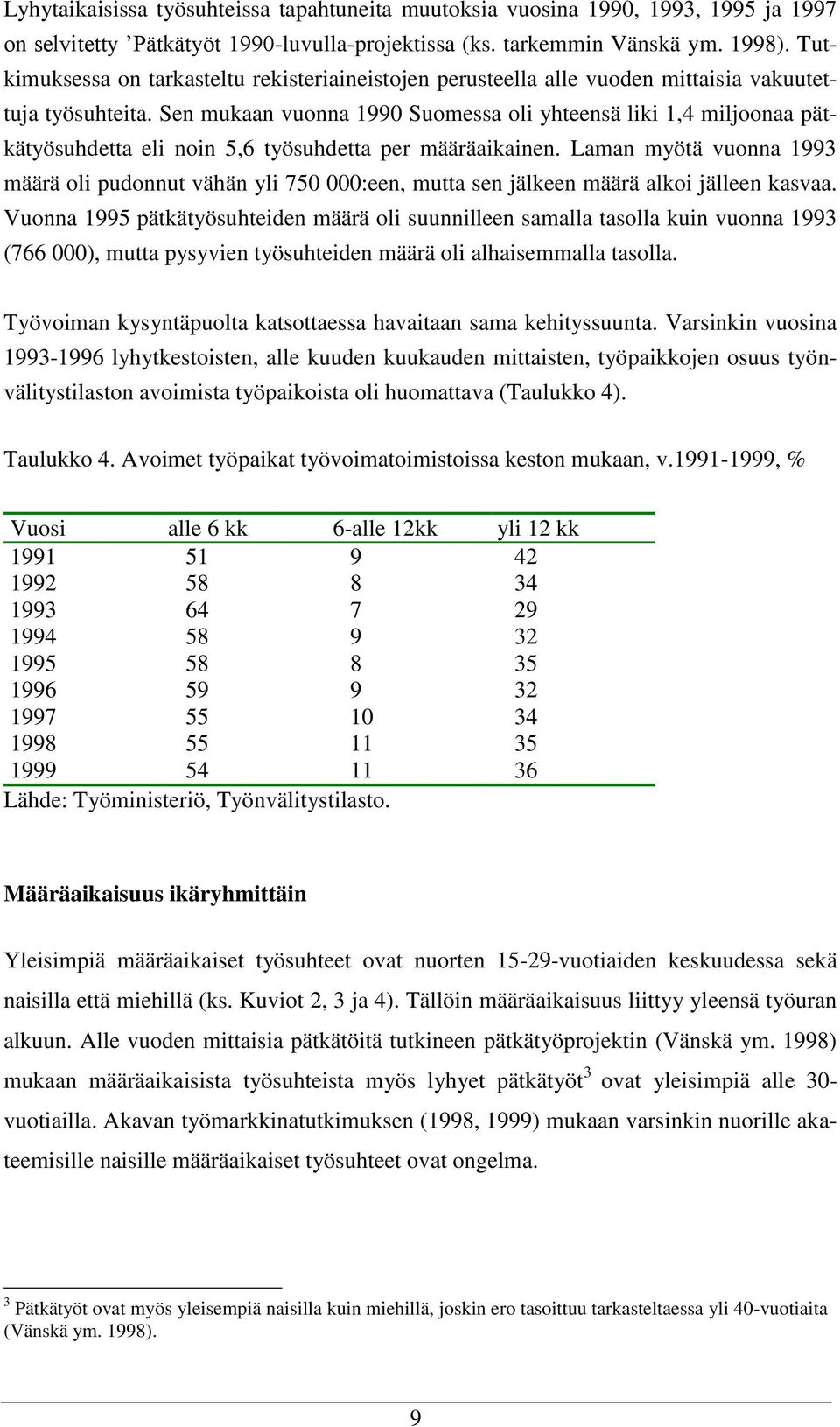 Sen mukaan vuonna 1990 Suomessa oli yhteensä liki 1,4 miljoonaa pätkätyösuhdetta eli noin 5,6 työsuhdetta per määräaikainen.