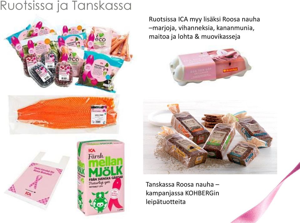 kananmunia, maitoa ja lohta & muovikasseja