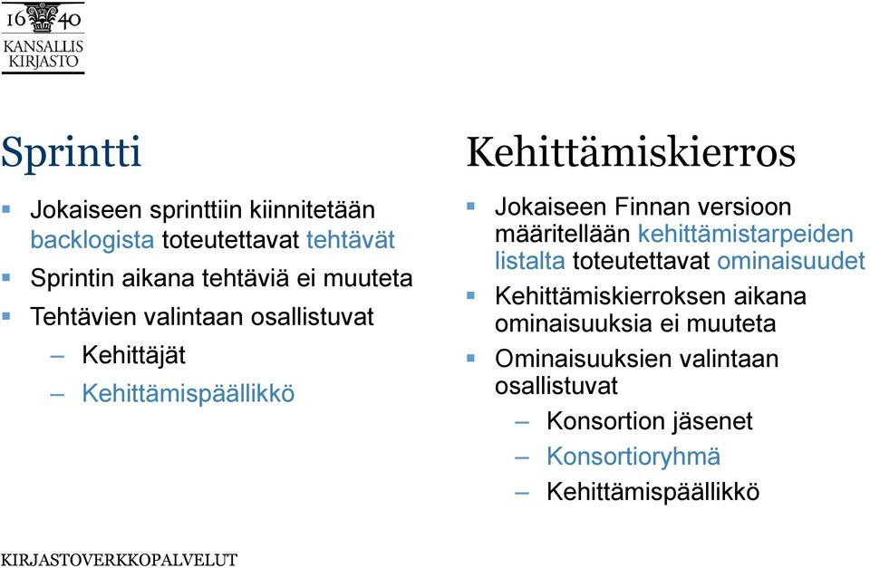 versioon määritellään kehittämistarpeiden listalta toteutettavat ominaisuudet Kehittämiskierroksen aikana