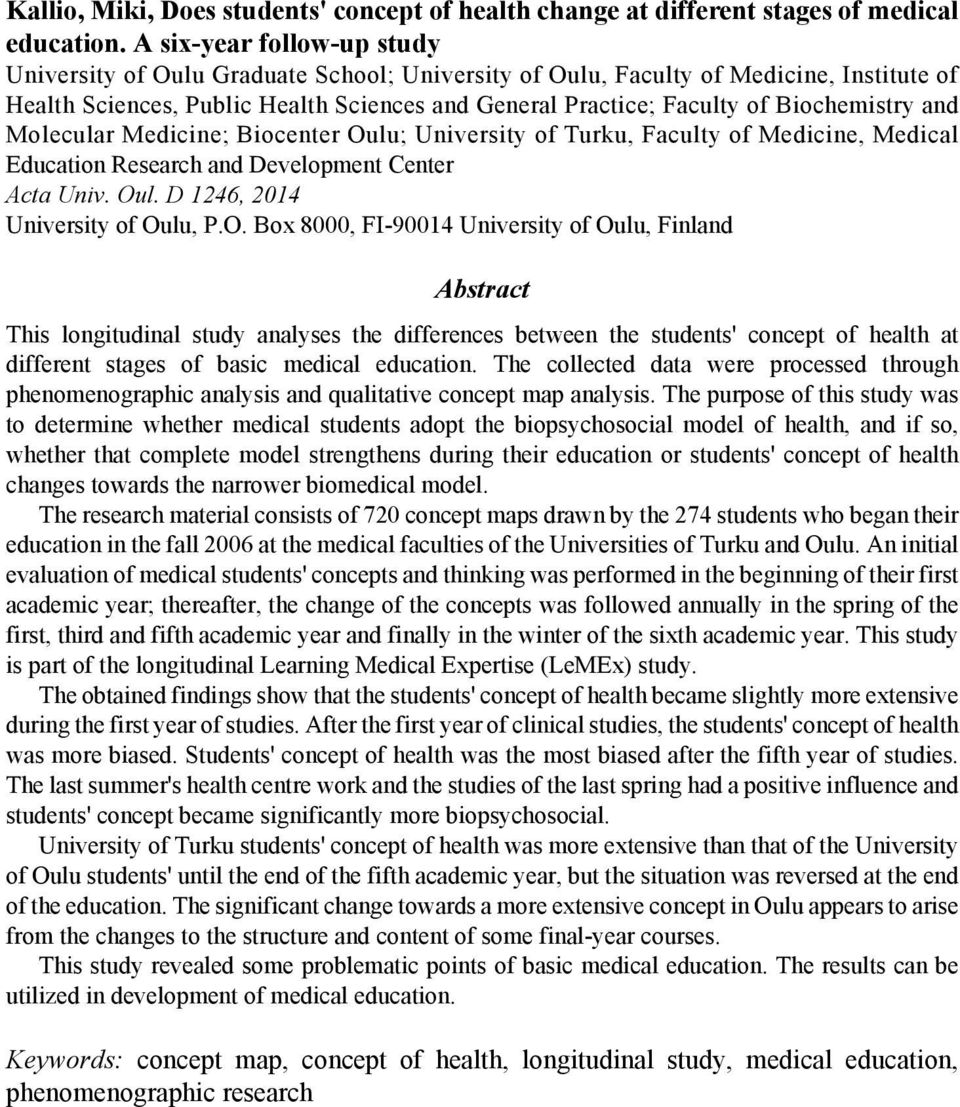 Biochemistry and Molecular Medicine; Biocenter Ou