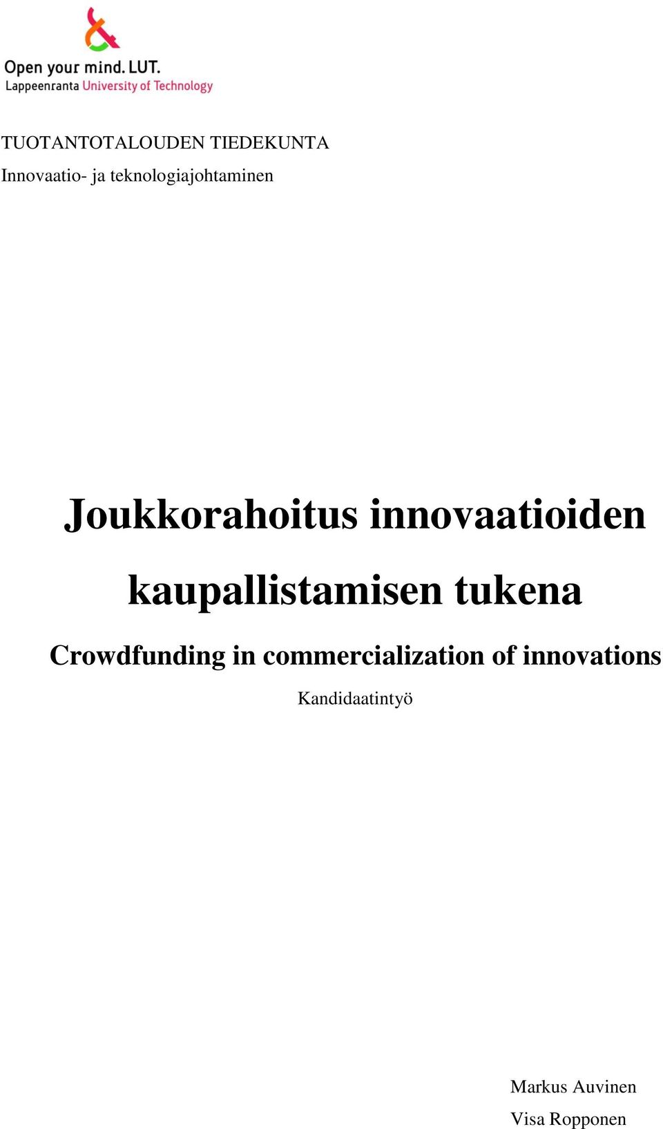 kaupallistamisen tukena Crowdfunding in