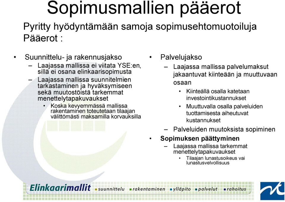 maksamilla korvauksilla Palvelujakso Laajassa mallissa palvelumaksut jakaantuvat kiinteään ja muuttuvaan osaan Kiinteällä osalla katetaan investointikustannukset Muuttuvalla osalla