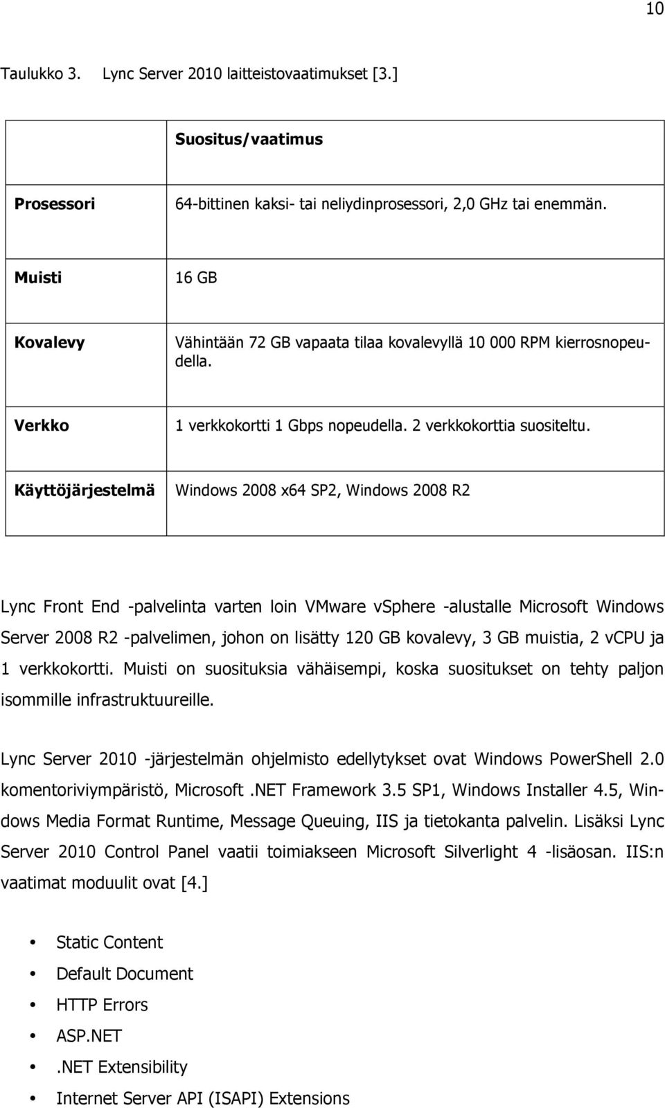 Käyttöjärjestelmä Windows 2008 x64 SP2, Windows 2008 R2 Lync Front End -palvelinta varten loin VMware vsphere -alustalle Microsoft Windows Server 2008 R2 -palvelimen, johon on lisätty 120 GB