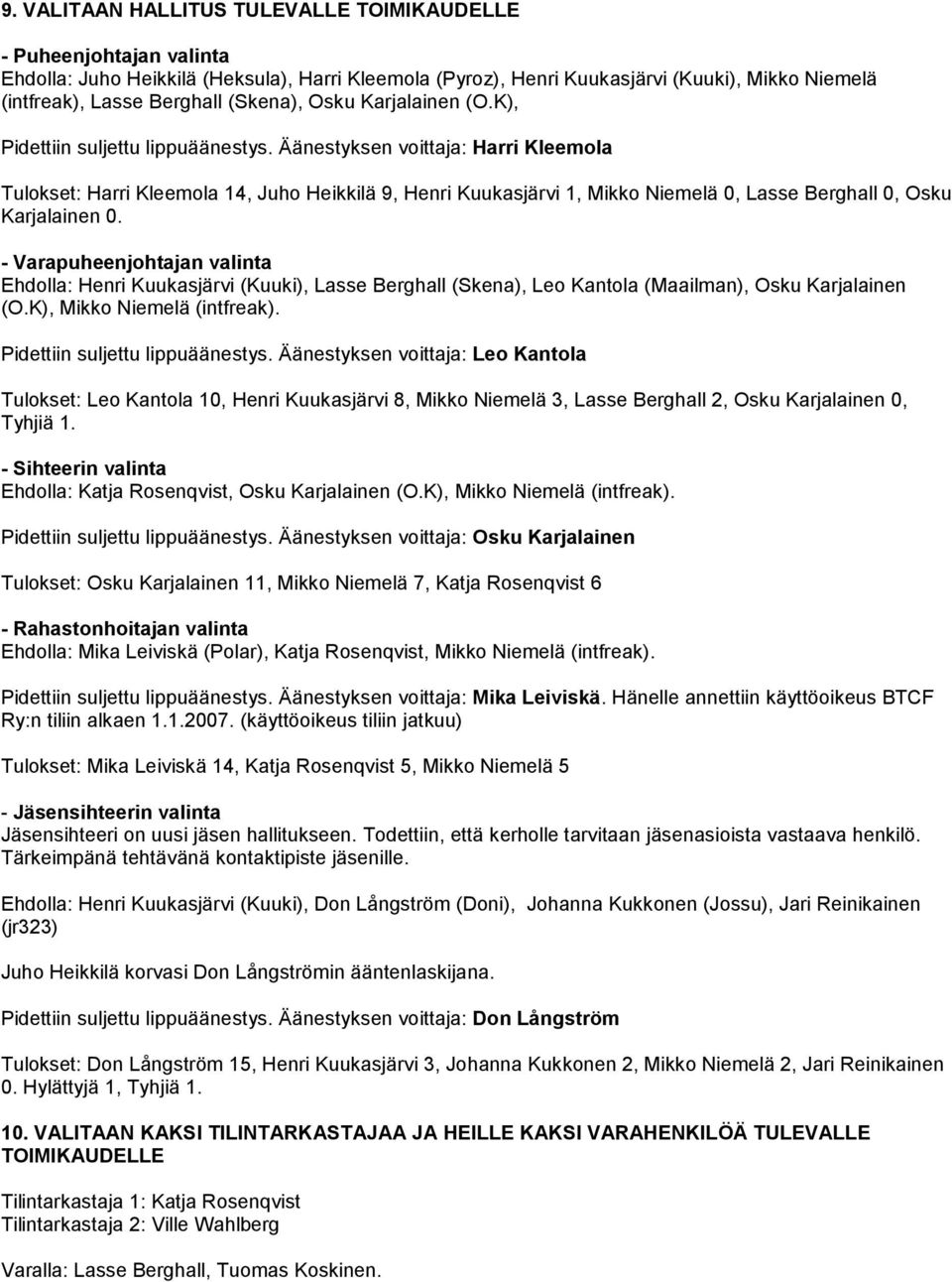 Äänestyksen voittaja: Harri Kleemola Tulokset: Harri Kleemola 14, Juho Heikkilä 9, Henri Kuukasjärvi 1, Mikko Niemelä 0, Lasse Berghall 0, Osku Karjalainen 0.