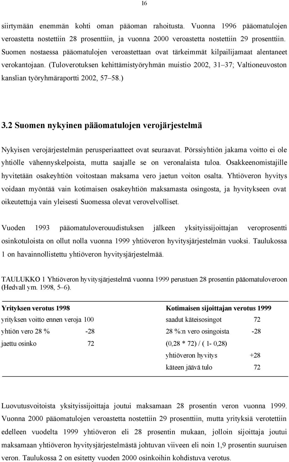 (Tuloverotuksen kehittämistyöryhmän muistio 2002, 31 37; Valtioneuvoston kanslian työryhmäraportti 2002, 57 58.) 3.