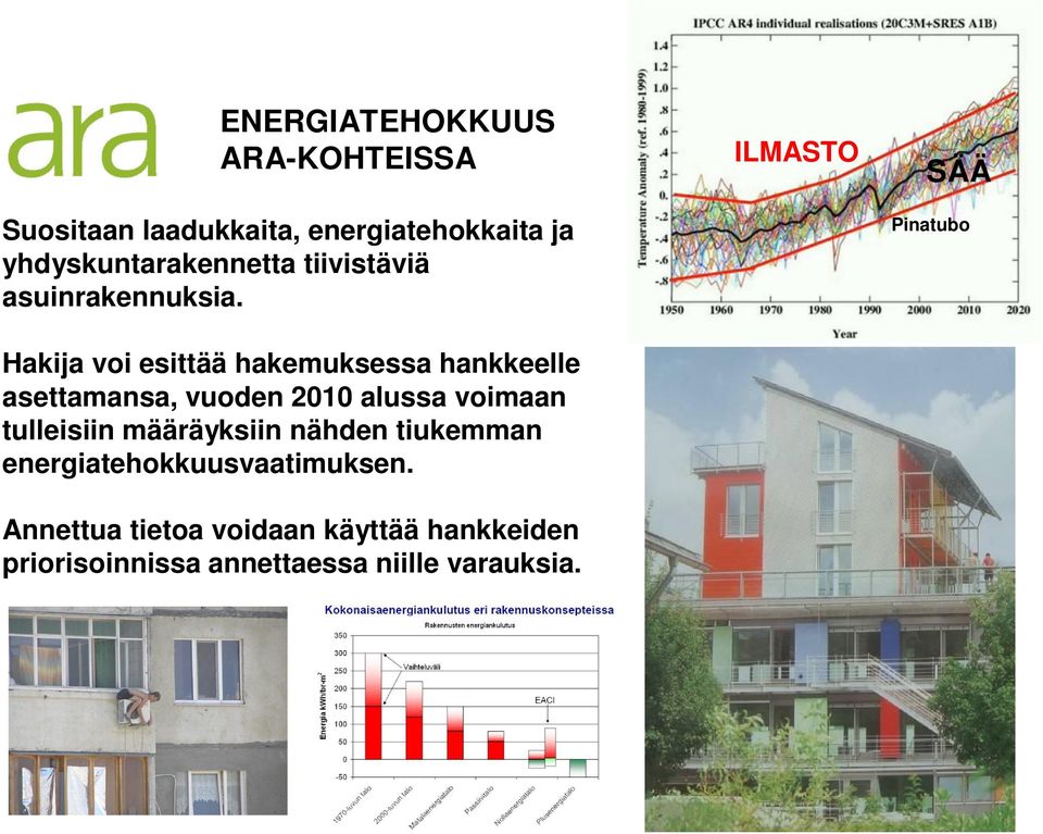 Hakija voi esittää hakemuksessa hankkeelle asettamansa, vuoden 2010 alussa voimaan tulleisiin