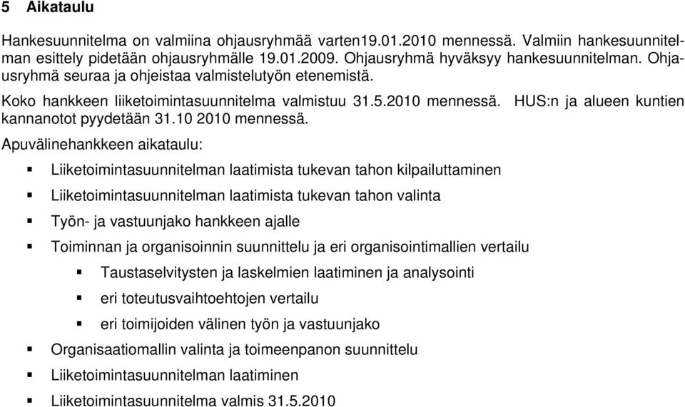 Apuvälinehankkeen aikataulu: Liiketoimintasuunnitelman laatimista tukevan tahon kilpailuttaminen Liiketoimintasuunnitelman laatimista tukevan tahon valinta Työn- ja vastuunjako hankkeen ajalle