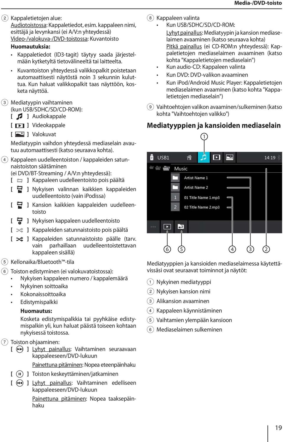 tai laitteelta. Kuvantoiston yhteydessä valikkopalkit poistetaan automaattisesti näytöstä noin 3 sekunnin kuluttua. Kun haluat valikkopalkit taas näyttöön, kosketa näyttöä.