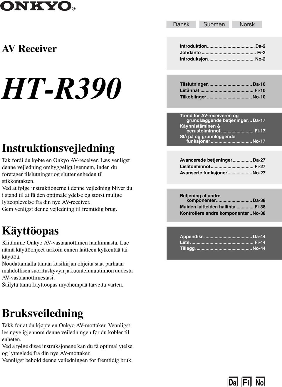 Ved at følge instruktionerne i denne vejledning bliver du i stand til at få den optimale ydelse og størst mulige lytteoplevelse fra din nye AV-receiver.