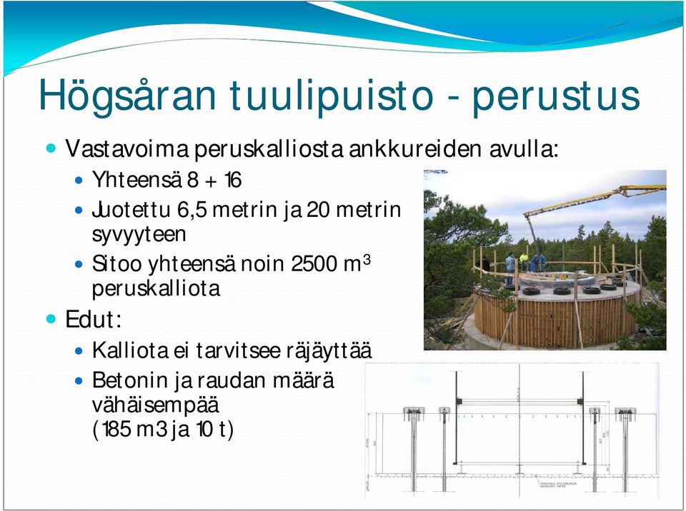 metrin syvyyteen Sitoo yhteensä noin 2500 m 3 peruskalliota Edut: