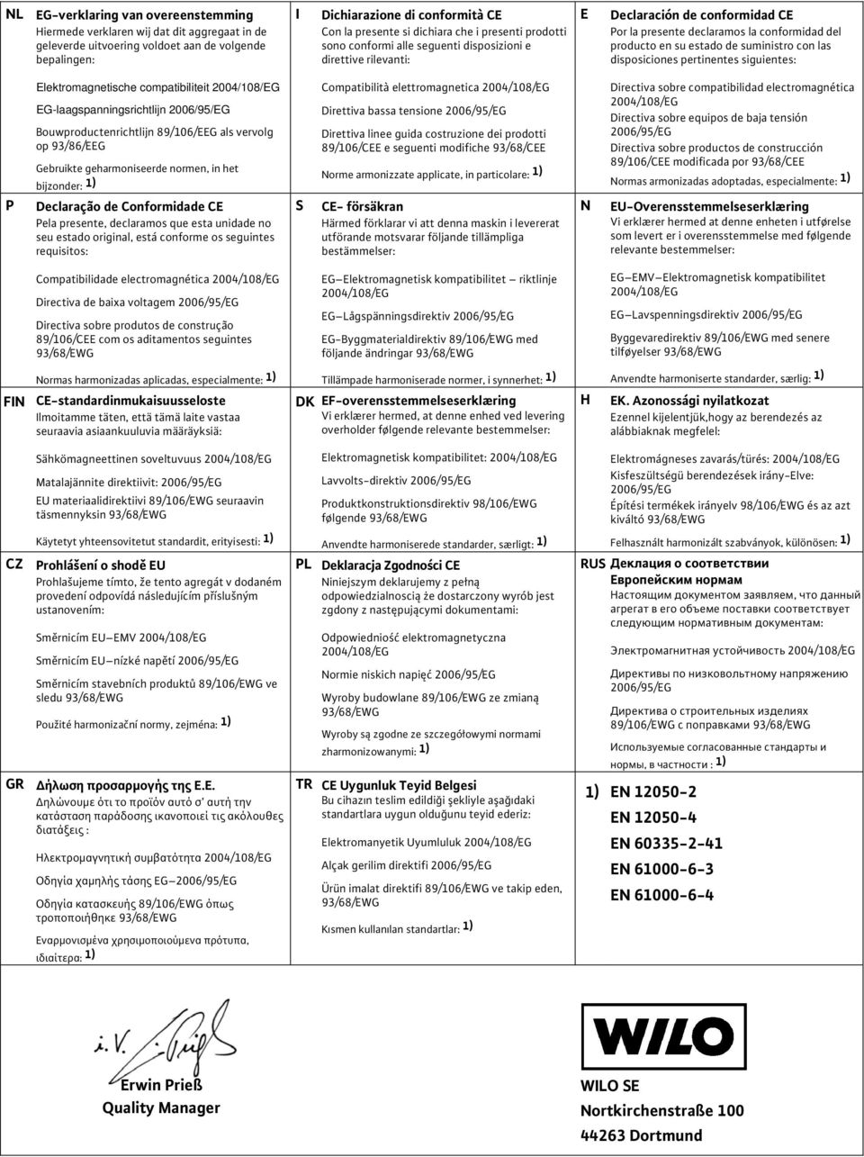 suministro con las disposiciones pertinentes siguientes: P Elektromagnetische compatibiliteit 2004/108/EG EG-laagspanningsrichtlijn 2006/95/EG Bouwproductenrichtlijn 89/106/EEG als vervolg op