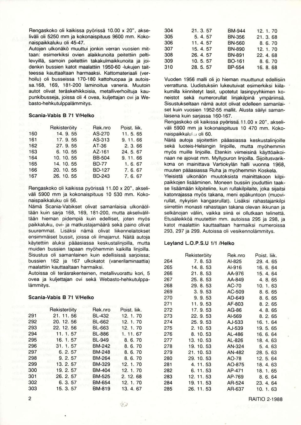 samoin poitoniin takakulmaikkunorta ja joidonkin bussion katot rnaalattiin 1950-0 -lukujen taitteessa kauttåaltaän harmaaksi. Kattomateriaali (verhoilu) oli busseissa 170-180 kattohuopaa ja autoissa.