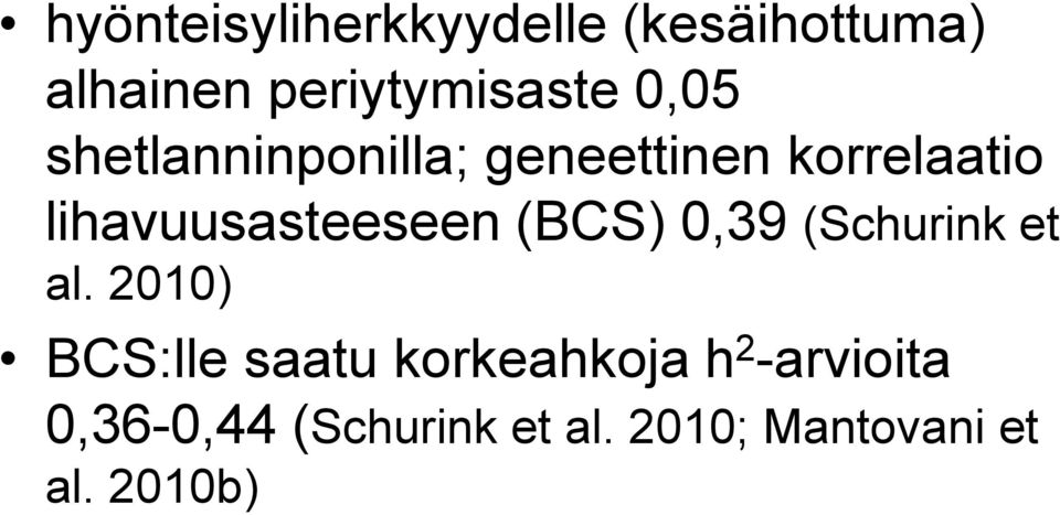 lihavuusasteeseen (BCS) 0,39 (Schurink et al.