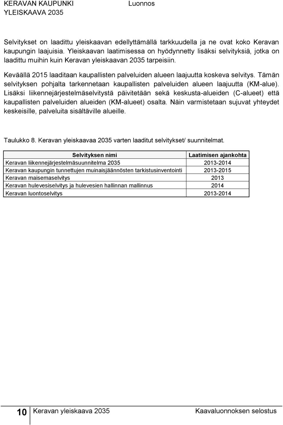 Keväällä 2015 laaditaan kaupallisten palveluiden alueen laajuutta koskeva selvitys. Tämän selvityksen pohjalta tarkennetaan kaupallisten palveluiden alueen laajuutta (KM-alue).