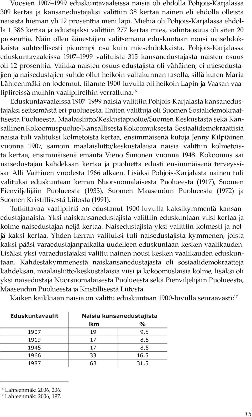 Näin ollen äänestäjien valitsemana eduskuntaan nousi naisehdokkaista suhteellisesti pienempi osa kuin miesehdokkaista.