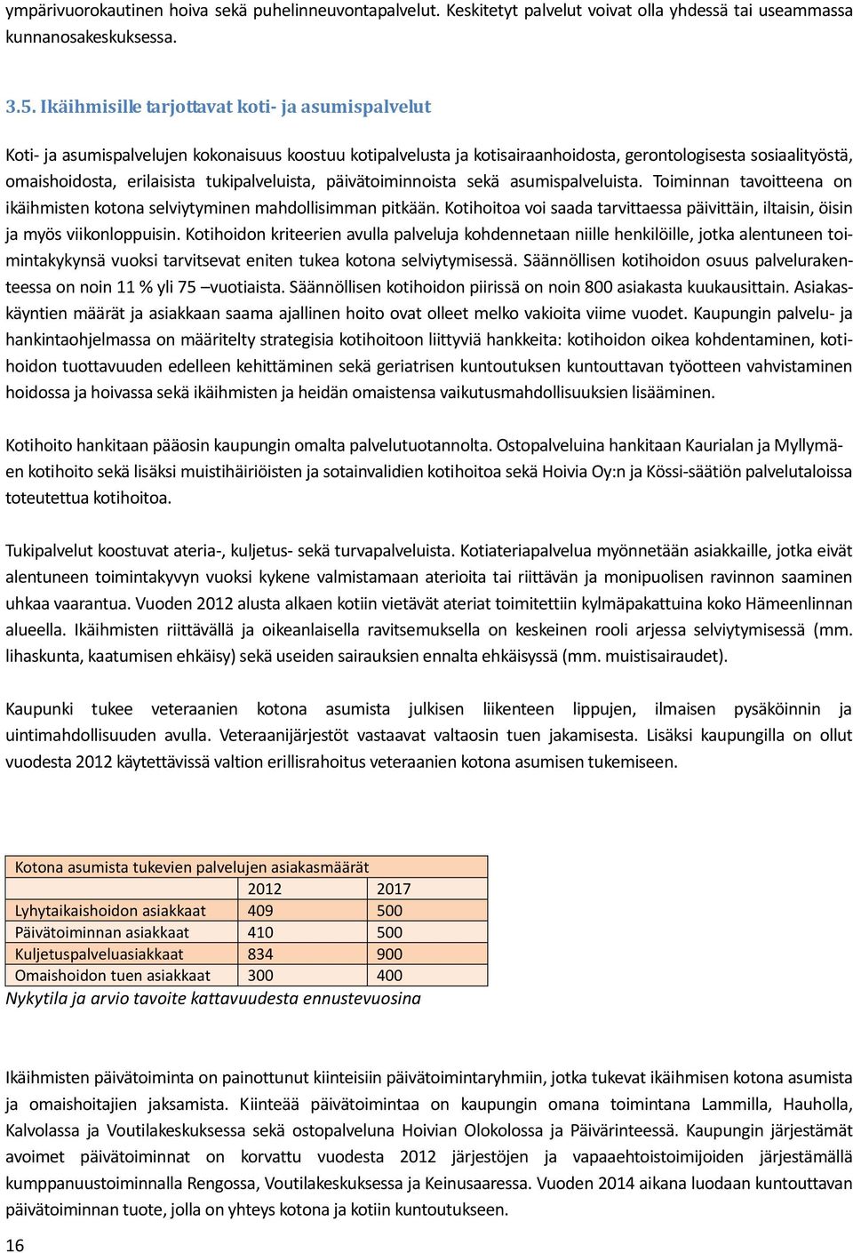 tukipalveluista, päivätoiminnoista sekä asumispalveluista. Toiminnan tavoitteena on ikäihmisten kotona selviytyminen mahdollisimman pitkään.