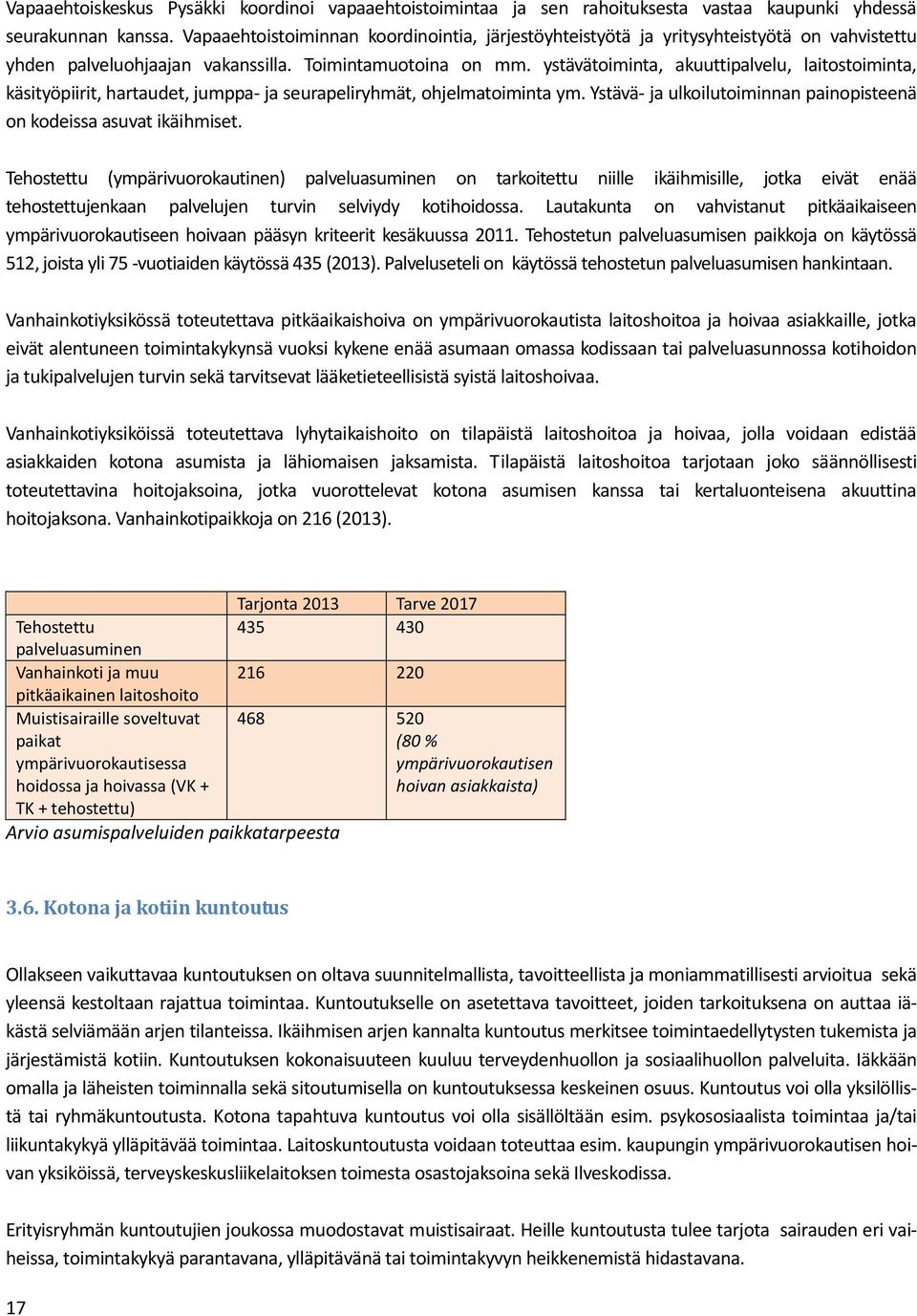 ystävätoiminta, akuuttipalvelu, laitostoiminta, käsityöpiirit, hartaudet, jumppa- ja seurapeliryhmät, ohjelmatoiminta ym. Ystävä- ja ulkoilutoiminnan painopisteenä on kodeissa asuvat ikäihmiset.