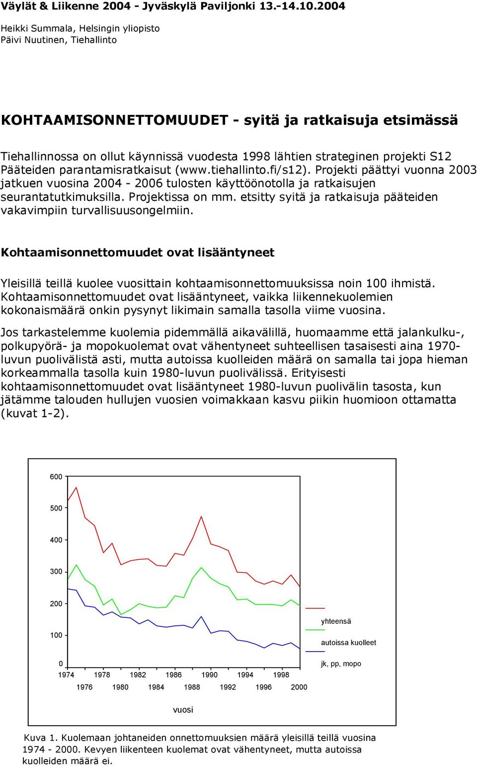 projekti S12 Pääteiden parantamisratkaisut (www.tiehallinto.fi/s12). Projekti päättyi vuonna 2003 jatkuen vuosina 2004-2006 tulosten käyttöönotolla ja ratkaisujen seurantatutkimuksilla.