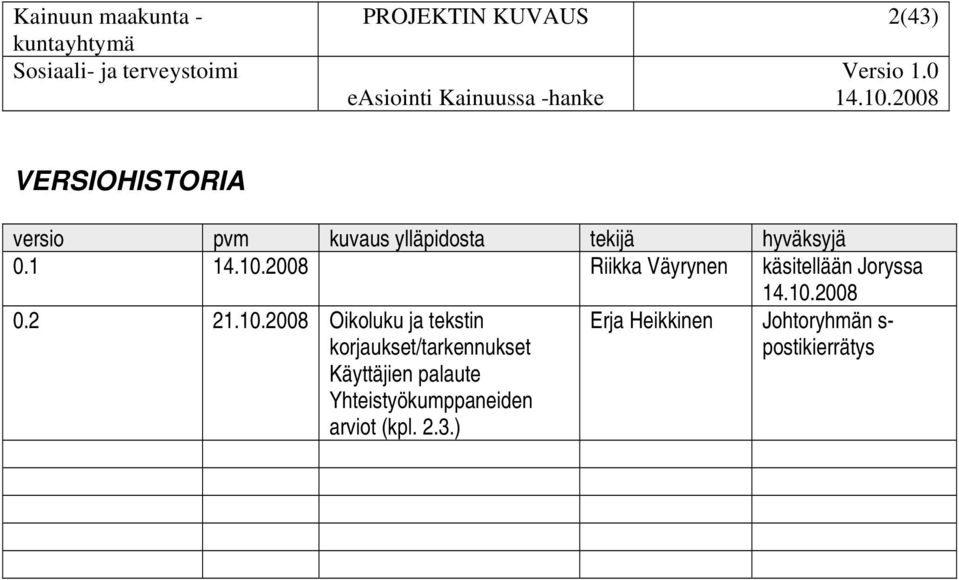 2008 Oikoluku ja tekstin korjaukset/tarkennukset Käyttäjien palaute