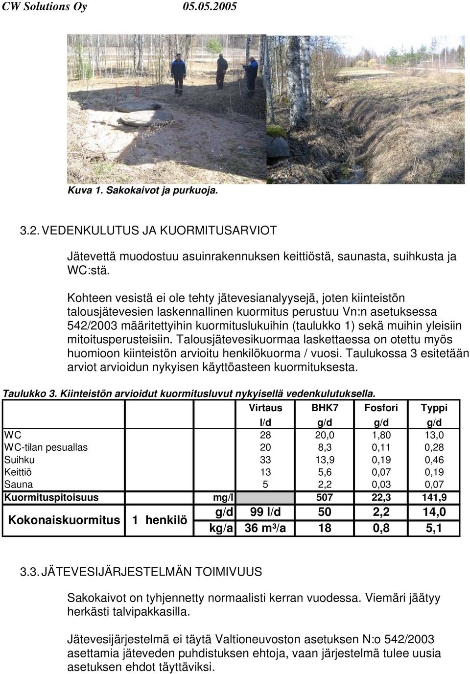 muihin yleisiin mitoitusperusteisiin. Talousjätevesikuormaa laskettaessa on otettu myös huomioon kiinteistön arvioitu henkilökuorma / vuosi.