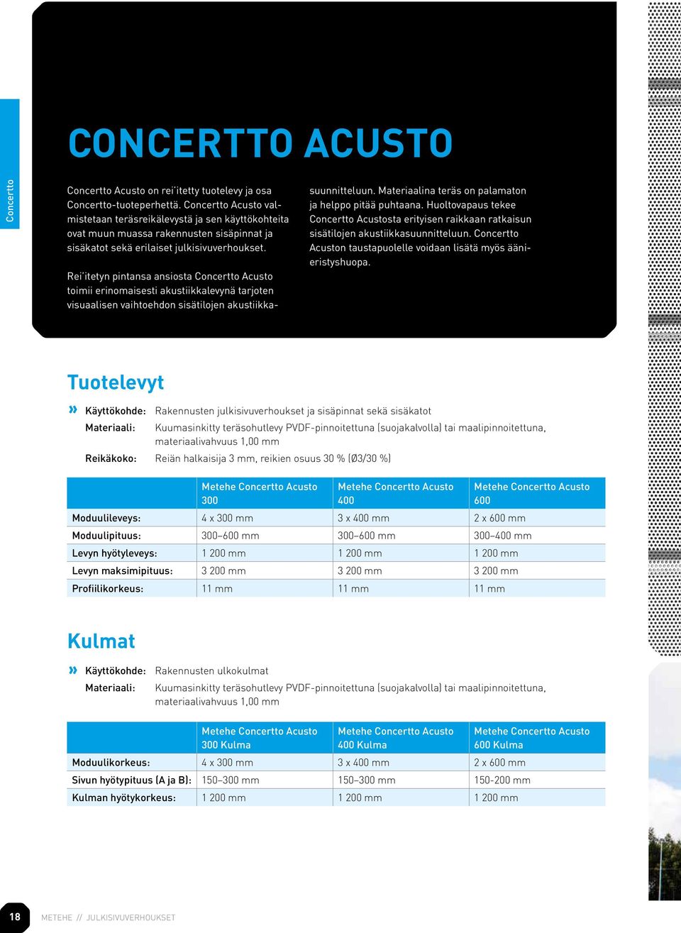 Rei itetyn pintansa ansiosta Concertto Acusto toimii erinomaisesti akustiikkalevynä tarjoten visuaalisen vaihtoehdon sisä tilojen akustiikkasuunnitteluun.