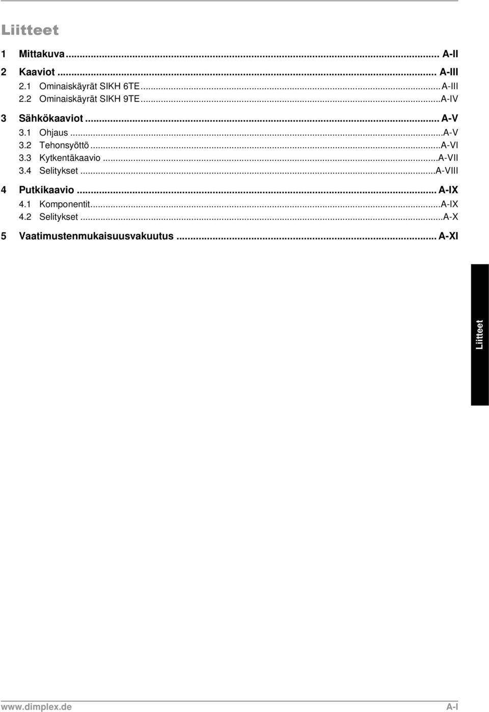 3 Kytkentäkaavio...A-VII 3.4 Selitykset...A-VIII 4 Putkikaavio... A-IX 4.