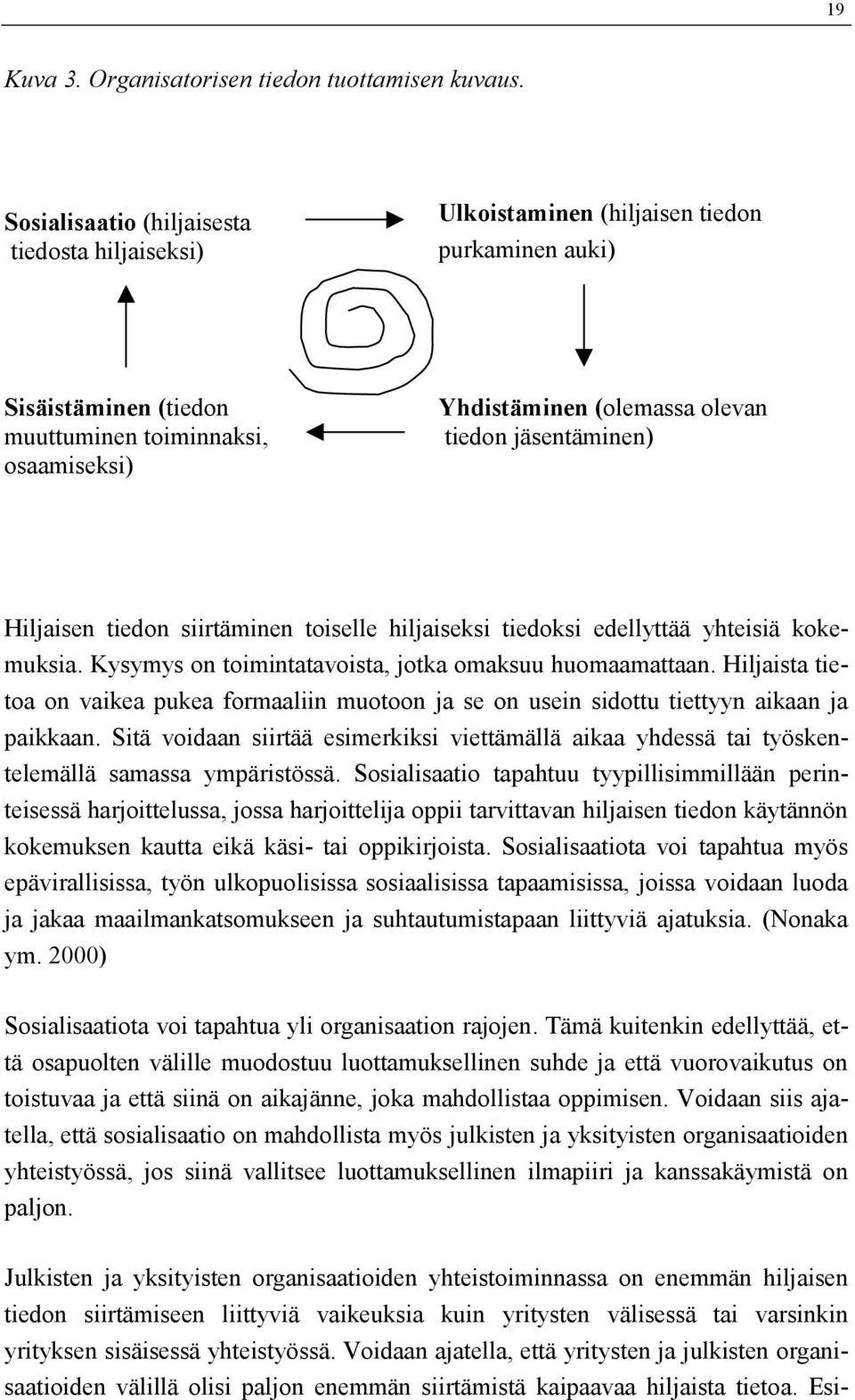 jäsentäminen) Hiljaisen tiedon siirtäminen toiselle hiljaiseksi tiedoksi edellyttää yhteisiä kokemuksia. Kysymys on toimintatavoista, jotka omaksuu huomaamattaan.