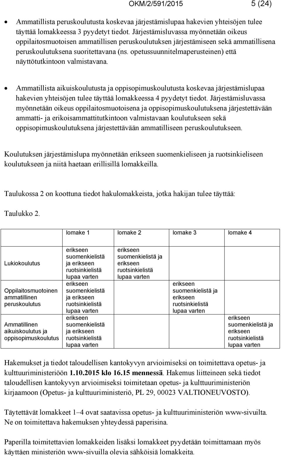 opetussuunnitelmaperusteinen) että näyttötutkintoon valmistavana.